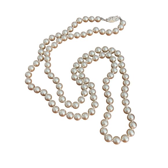 Vintage Faux Champagne Pearl Necklace Sterling Silver Hook Clasp Estate 29" - Picture 1 of 3